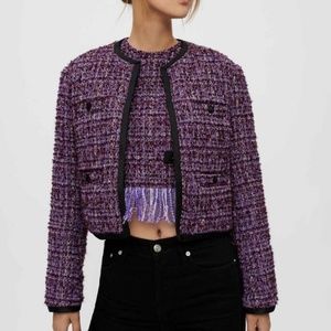 Maje Purple Quilted Tweed Jacket